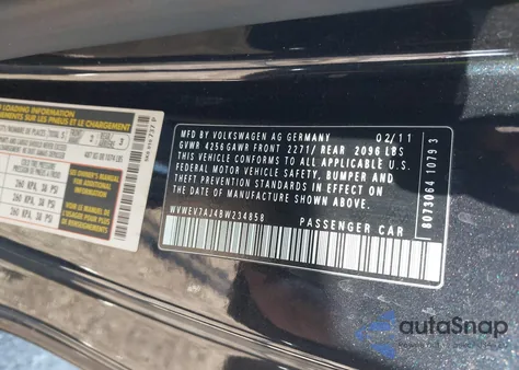 2011 Volkswagen Gti 2-Door z USA, uszkodzony, nr VIN WVWEV7AJ4BW234858